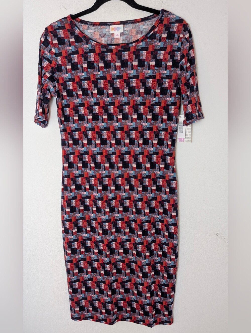 LuLaRoe The Julia bodycon Geometric Short Sleeve Fitted Knee Midi Dress M